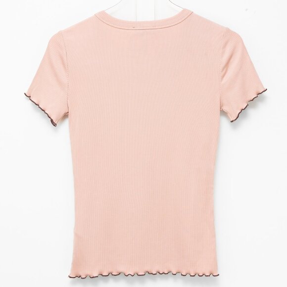 Rag & Bone Ribbed Short Sleeve Top Button Shoulder Stretch Dusty Pink Size XS - Picture 2 of 6